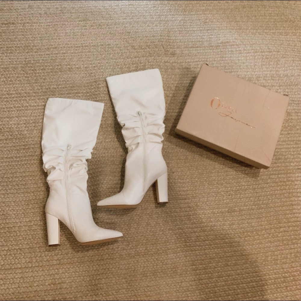 White knee high booties